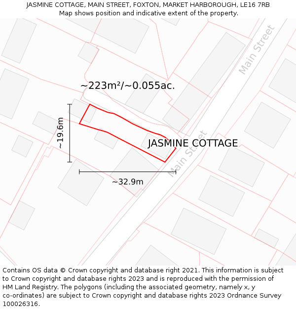 JASMINE COTTAGE, MAIN STREET, FOXTON, MARKET HARBOROUGH, LE16 7RB: Plot and title map