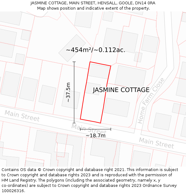JASMINE COTTAGE, MAIN STREET, HENSALL, GOOLE, DN14 0RA: Plot and title map