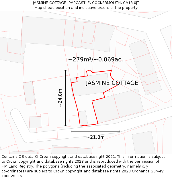 JASMINE COTTAGE, PAPCASTLE, COCKERMOUTH, CA13 0JT: Plot and title map