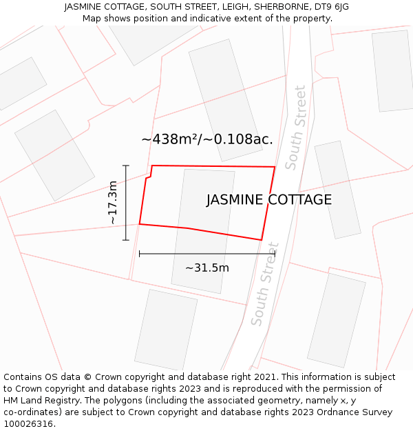 JASMINE COTTAGE, SOUTH STREET, LEIGH, SHERBORNE, DT9 6JG: Plot and title map