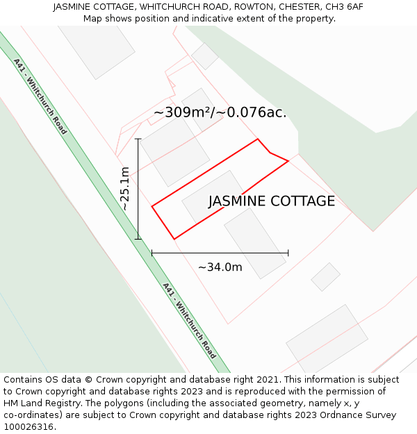 JASMINE COTTAGE, WHITCHURCH ROAD, ROWTON, CHESTER, CH3 6AF: Plot and title map