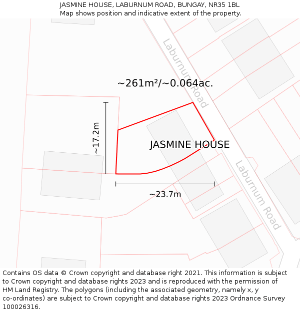 JASMINE HOUSE, LABURNUM ROAD, BUNGAY, NR35 1BL: Plot and title map