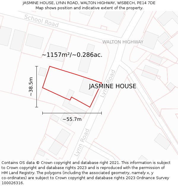 JASMINE HOUSE, LYNN ROAD, WALTON HIGHWAY, WISBECH, PE14 7DE: Plot and title map