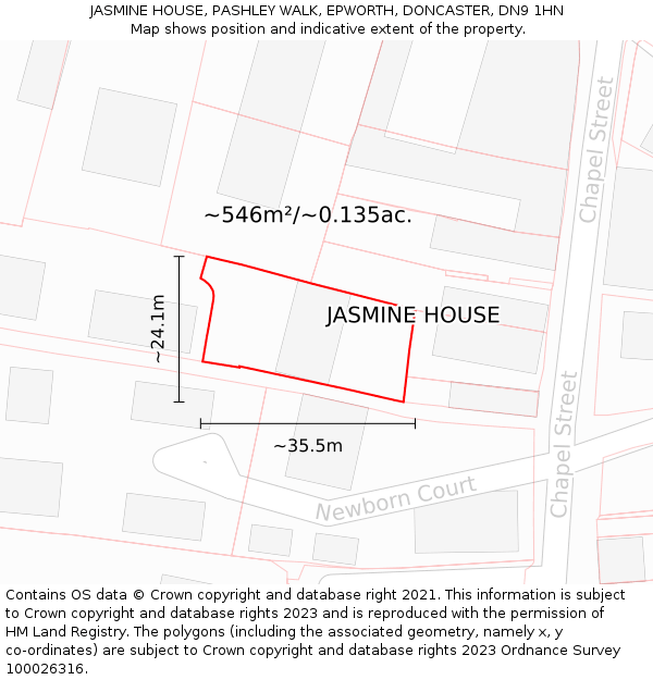 JASMINE HOUSE, PASHLEY WALK, EPWORTH, DONCASTER, DN9 1HN: Plot and title map