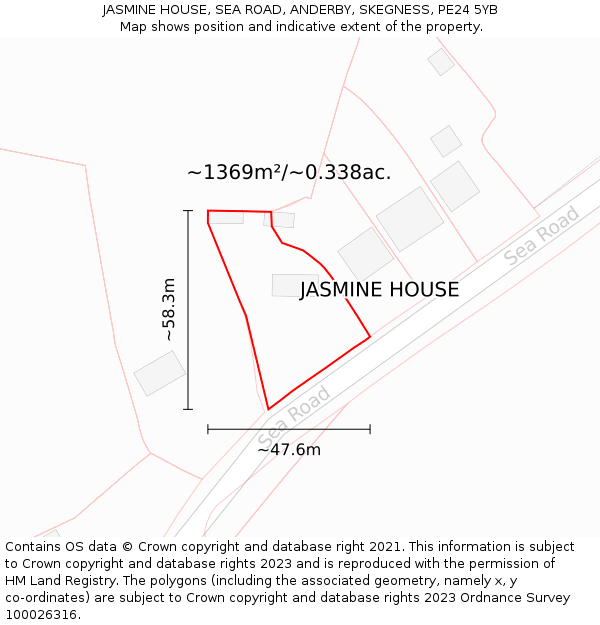 JASMINE HOUSE, SEA ROAD, ANDERBY, SKEGNESS, PE24 5YB: Plot and title map