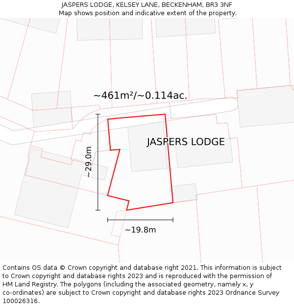 JASPERS LODGE, KELSEY LANE, BECKENHAM, BR3 3NF: Plot and title map