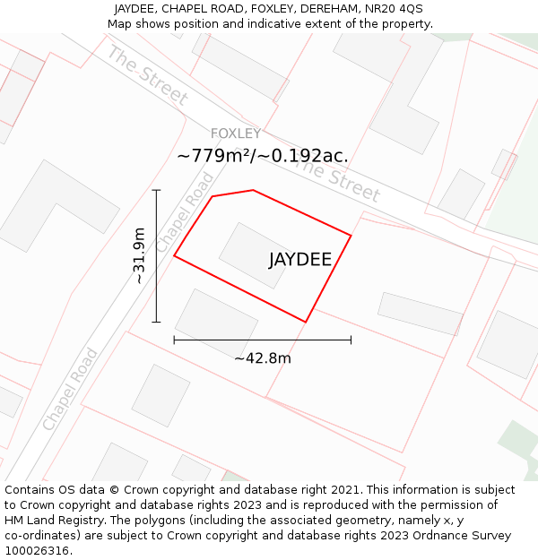 JAYDEE, CHAPEL ROAD, FOXLEY, DEREHAM, NR20 4QS: Plot and title map