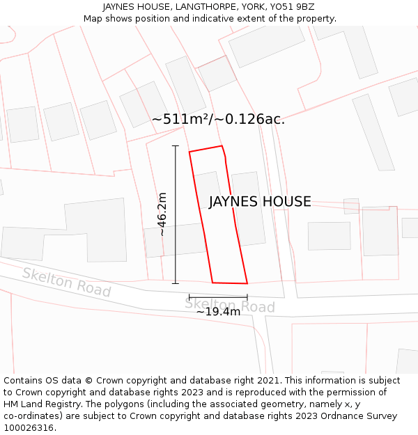 JAYNES HOUSE, LANGTHORPE, YORK, YO51 9BZ: Plot and title map
