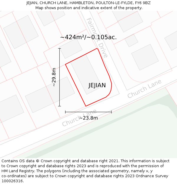 JEJIAN, CHURCH LANE, HAMBLETON, POULTON-LE-FYLDE, FY6 9BZ: Plot and title map