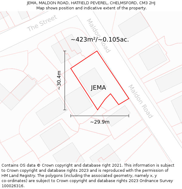 JEMA, MALDON ROAD, HATFIELD PEVEREL, CHELMSFORD, CM3 2HJ: Plot and title map