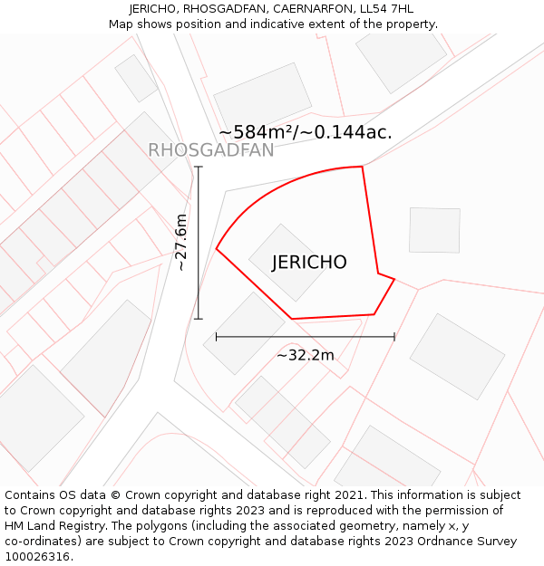 JERICHO, RHOSGADFAN, CAERNARFON, LL54 7HL: Plot and title map