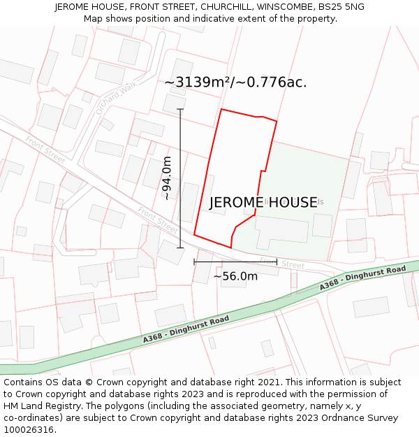 JEROME HOUSE, FRONT STREET, CHURCHILL, WINSCOMBE, BS25 5NG: Plot and title map