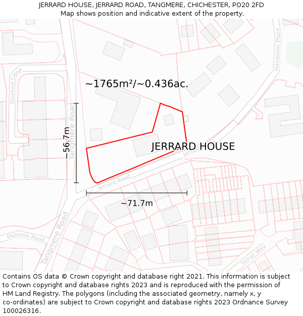 JERRARD HOUSE, JERRARD ROAD, TANGMERE, CHICHESTER, PO20 2FD: Plot and title map
