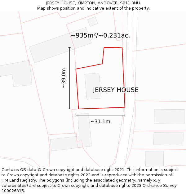 JERSEY HOUSE, KIMPTON, ANDOVER, SP11 8NU: Plot and title map