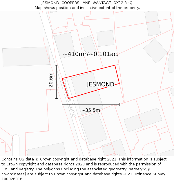 JESMOND, COOPERS LANE, WANTAGE, OX12 8HQ: Plot and title map