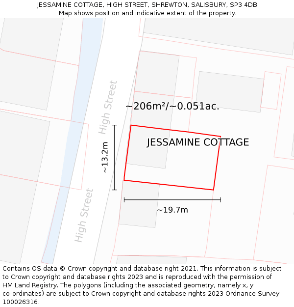 JESSAMINE COTTAGE, HIGH STREET, SHREWTON, SALISBURY, SP3 4DB: Plot and title map