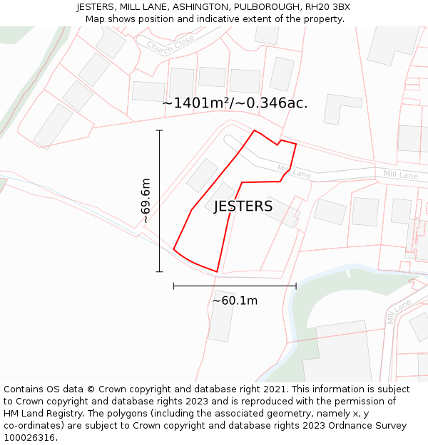 JESTERS, MILL LANE, ASHINGTON, PULBOROUGH, RH20 3BX: Plot and title map