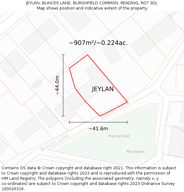 JEYLAN, BUNCES LANE, BURGHFIELD COMMON, READING, RG7 3DL: Plot and title map