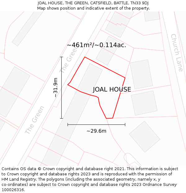 JOAL HOUSE, THE GREEN, CATSFIELD, BATTLE, TN33 9DJ: Plot and title map