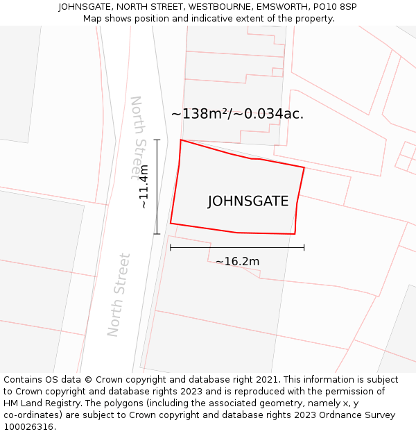 JOHNSGATE, NORTH STREET, WESTBOURNE, EMSWORTH, PO10 8SP: Plot and title map