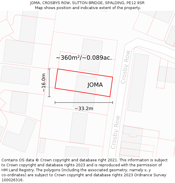 JOMA, CROSBYS ROW, SUTTON BRIDGE, SPALDING, PE12 9SR: Plot and title map