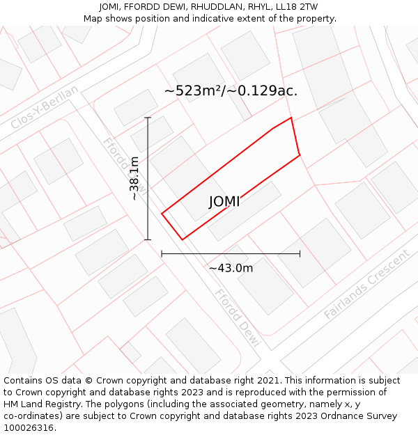 JOMI, FFORDD DEWI, RHUDDLAN, RHYL, LL18 2TW: Plot and title map