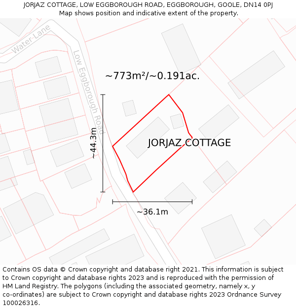 JORJAZ COTTAGE, LOW EGGBOROUGH ROAD, EGGBOROUGH, GOOLE, DN14 0PJ: Plot and title map