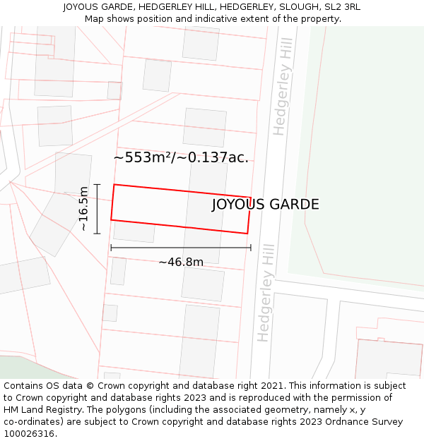 JOYOUS GARDE, HEDGERLEY HILL, HEDGERLEY, SLOUGH, SL2 3RL: Plot and title map
