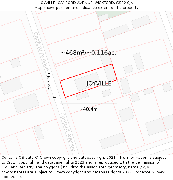 JOYVILLE, CANFORD AVENUE, WICKFORD, SS12 0JN: Plot and title map