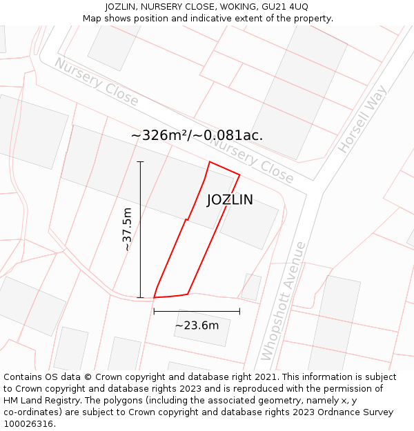 JOZLIN, NURSERY CLOSE, WOKING, GU21 4UQ: Plot and title map