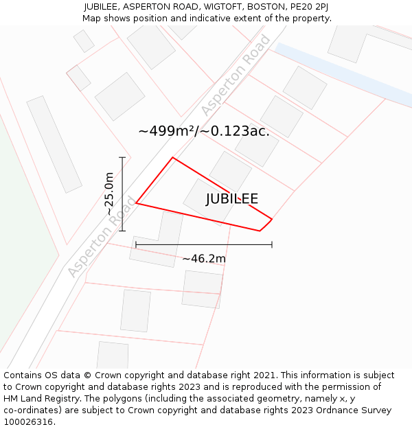 JUBILEE, ASPERTON ROAD, WIGTOFT, BOSTON, PE20 2PJ: Plot and title map