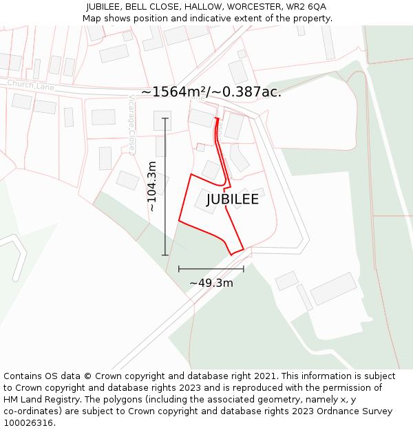 JUBILEE, BELL CLOSE, HALLOW, WORCESTER, WR2 6QA: Plot and title map