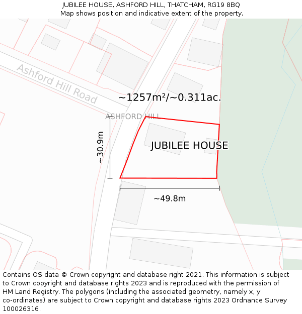 JUBILEE HOUSE, ASHFORD HILL, THATCHAM, RG19 8BQ: Plot and title map