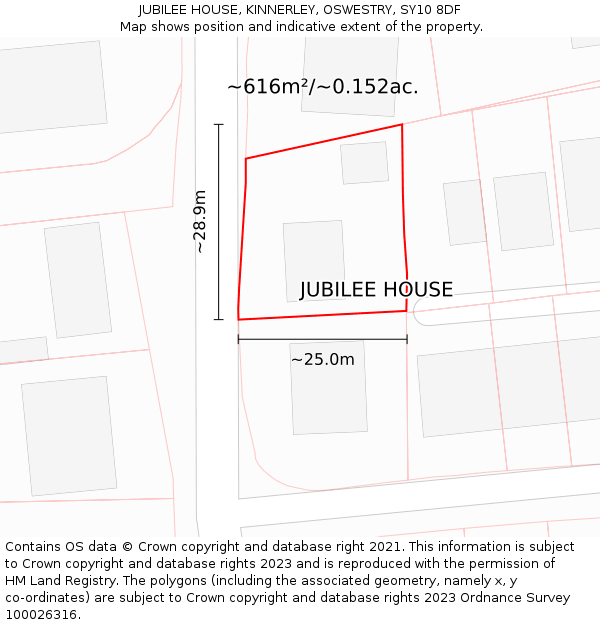 JUBILEE HOUSE, KINNERLEY, OSWESTRY, SY10 8DF: Plot and title map