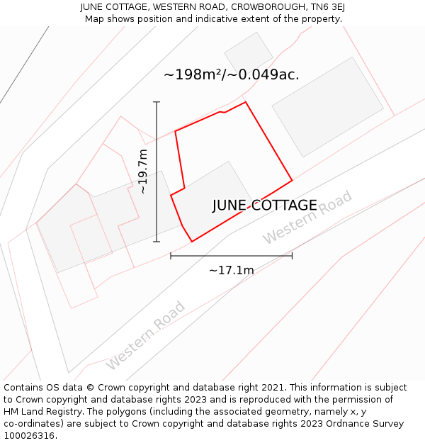 JUNE COTTAGE, WESTERN ROAD, CROWBOROUGH, TN6 3EJ: Plot and title map