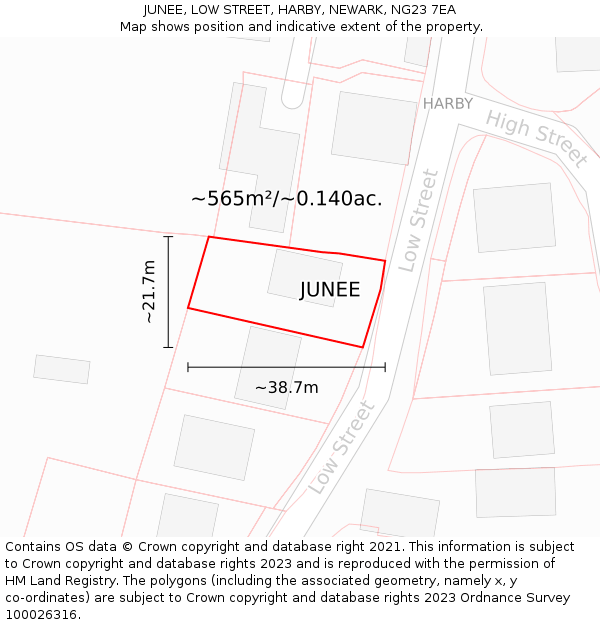 JUNEE, LOW STREET, HARBY, NEWARK, NG23 7EA: Plot and title map