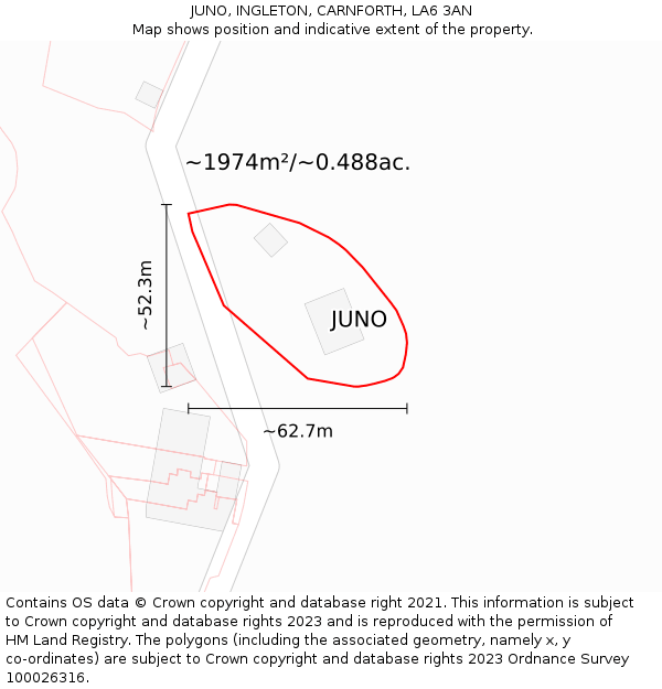 JUNO, INGLETON, CARNFORTH, LA6 3AN: Plot and title map