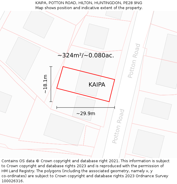 KAIPA, POTTON ROAD, HILTON, HUNTINGDON, PE28 9NG: Plot and title map