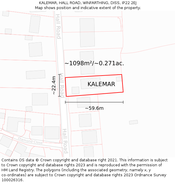 KALEMAR, HALL ROAD, WINFARTHING, DISS, IP22 2EJ: Plot and title map