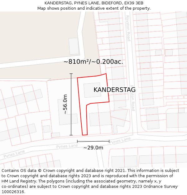 KANDERSTAG, PYNES LANE, BIDEFORD, EX39 3EB: Plot and title map