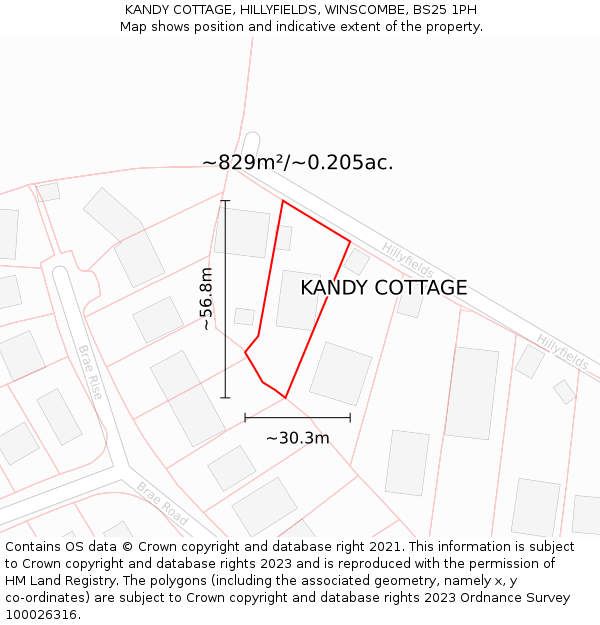 KANDY COTTAGE, HILLYFIELDS, WINSCOMBE, BS25 1PH: Plot and title map