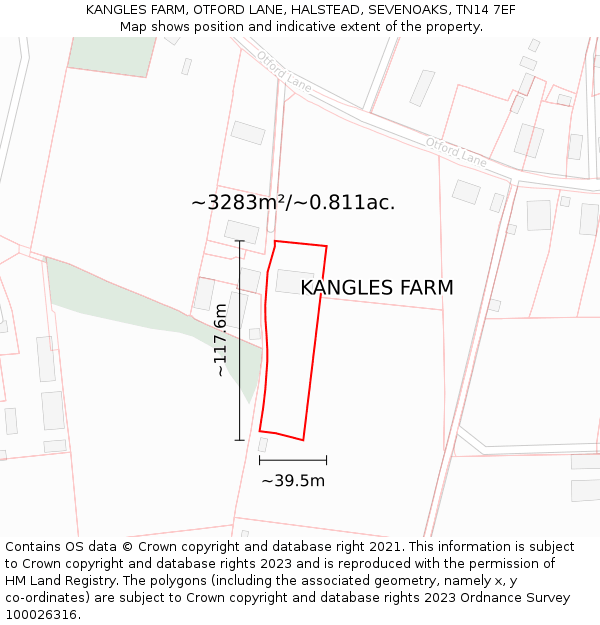 KANGLES FARM, OTFORD LANE, HALSTEAD, SEVENOAKS, TN14 7EF: Plot and title map