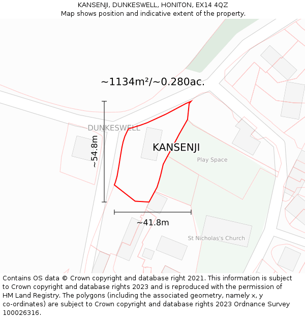 KANSENJI, DUNKESWELL, HONITON, EX14 4QZ: Plot and title map