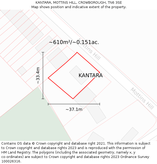 KANTARA, MOTTINS HILL, CROWBOROUGH, TN6 3SE: Plot and title map