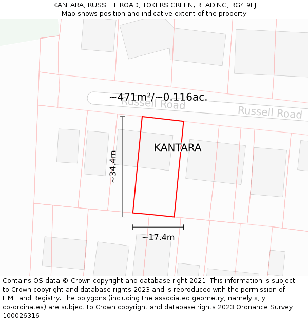 KANTARA, RUSSELL ROAD, TOKERS GREEN, READING, RG4 9EJ: Plot and title map