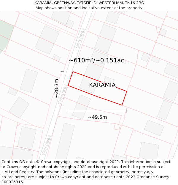 KARAMIA, GREENWAY, TATSFIELD, WESTERHAM, TN16 2BS: Plot and title map