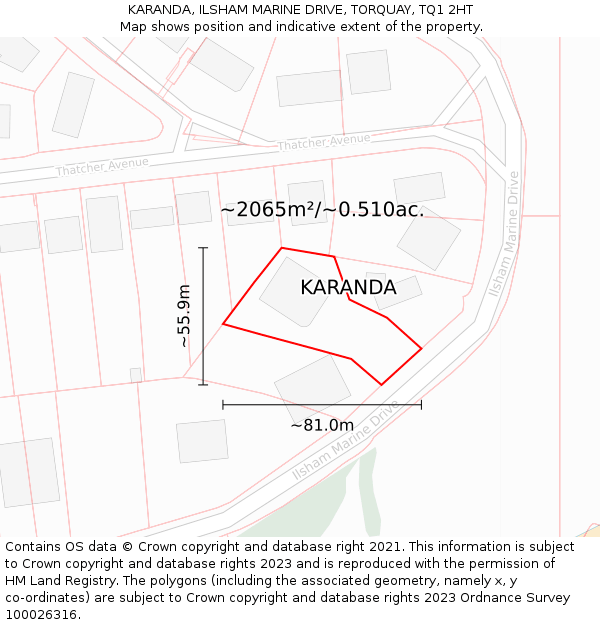 KARANDA, ILSHAM MARINE DRIVE, TORQUAY, TQ1 2HT: Plot and title map