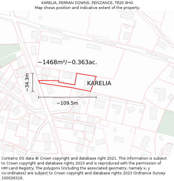KARELIA, PERRAN DOWNS, PENZANCE, TR20 9HG: Plot and title map