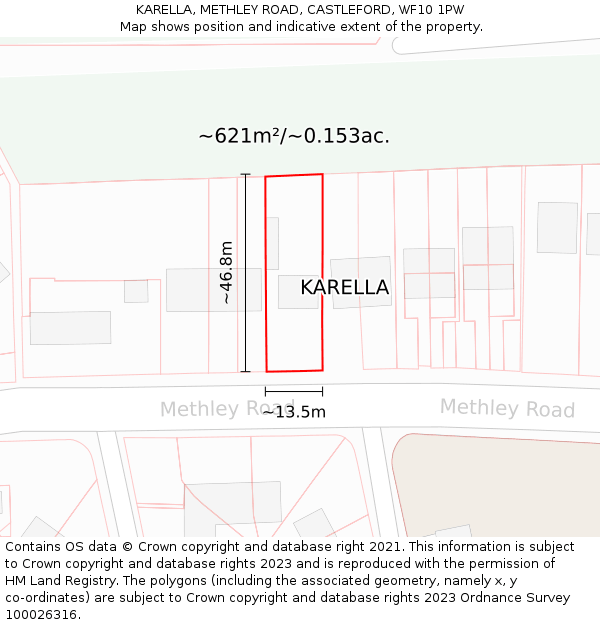 KARELLA, METHLEY ROAD, CASTLEFORD, WF10 1PW: Plot and title map