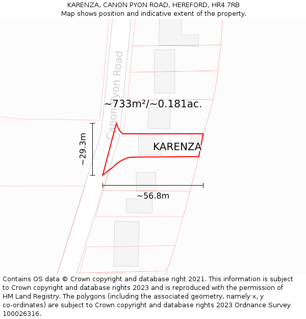 KARENZA, CANON PYON ROAD, HEREFORD, HR4 7RB: Plot and title map
